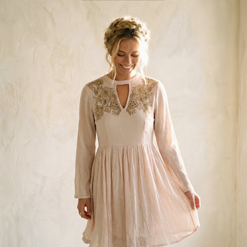 NWT She + Sky Boho Embroidered Cutout Mini Dress